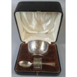 Early 20th Century silver presentation set to include; a bowl, spoon and napkin ring 'To Mary
