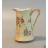 Royal China works Worcester blush ivory hand painted floral and foliate single handled jug, shape