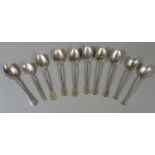 Set of six silver Art Deco design teaspoons, together with four other assorted silver teaspoons.