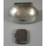 Silver plated snuff box with chased and engraved detail marked G.J Lewis Ammanford, together with