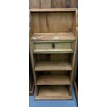 Small stripped pine open bookcase with single drawer. 43cm wide approx. (B.P. 21% + VAT)