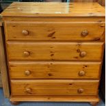 Modern natural pine straight fronted chest of four drawers. (B.P. 21% + VAT)