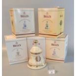 Five Bell's Scotch whisky Wade porcelain Christmas decanters; 2006, 2007, 2008, 2009 and 2010. All