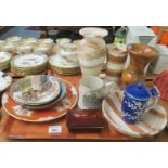 Tray of assorted items to include: Royal Doulton plate decorated in gilt and orange with cottage