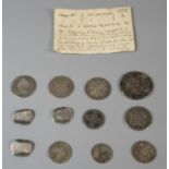 Bag of antique silver coins, 18th Century onwards; shillings, George III period etc. (B.P. 21% +