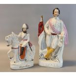 Two 19th century Staffordshire pottery flat backed portrait figures, 'C Peard' 34cm high approx, and