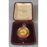 Late 19th/early 20th Century 12ct gold lady's open faced fancy fob watch with chased and engraved