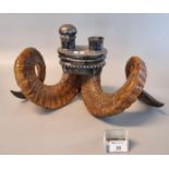 19th Century ram's horn double inkwell with silver plated mounts. 43cm wide approx. (B.P. 21% + VAT)