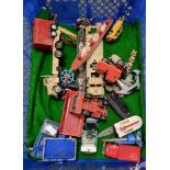Tray of play worn vintage Diecast model vehicles to include Corgi Toys Jeep FC180, Corgi London
