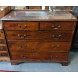 19th Century mahogany straight front chest of two short and three long drawers with brass drop