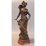 French bronzed metal figure of an Art Nouveau lady on wooden socle base. 52cm high approx. (B.P. 21%