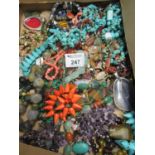 Box of costume jewellery; turqouise and other coloured beads, bracelets etc. (B.P. 21% + VAT)