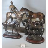 Collection of bronzed horse sculptures, some by Cotswold studio arts, one entitled Graceful, one