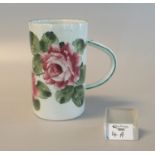 19th Century Wemyss straight sided single handled tankard, hand painted with roses and foliage.