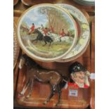 Tray of Equestrian related china to include; a Beswick horse, Royal Doulton 'The Master' D6898