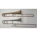Besson silver plate trombone, together with another brass and silver plated trombone marked Selmer