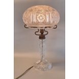 Mid century cut lead crystal mushroom shaped table lamp and shade. 48cm high approx. (B.P. 21 + VAT)