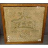 Framed needlework sampler, 19th Century. 53 x 53cm approx. Framed and glazed. (B.P. 21% + VAT)