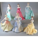 Five Coalport bone china figurines Ladies of Fashion Angharad, Rhian, etc. Together with a Royal