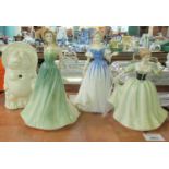 Tray of assorted china to include; three Royal Doulton lady figurines including; 'Sophie' HN3715, '