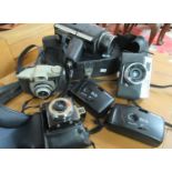 Classic autozoom vintage cinecamera in case, together with other similar items, Kodak camera,