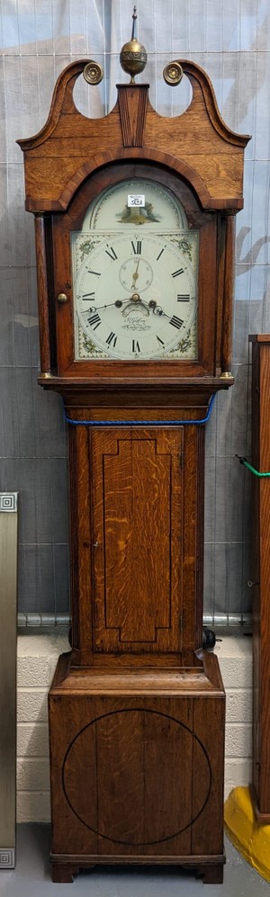 Early 19th Century Welsh oak cased 8 day longcase clock, the face marked M Godfrey, Cowbridge, the