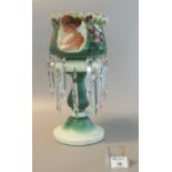 Victorian opaline glass vase lustre decorated with portrait panels, flowers and foliage. (B.P. 21% +