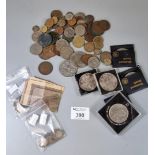 Collection of coinage and bank notes, some in albums, silver and others, historic cars, man in
