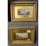 British School (19th Century), coastal landscapes, a pair, oils probably on card. 6.5 x 14cm approx.