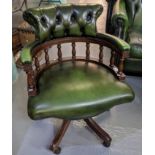 Modern hide upholstered capstan or captain's bow backed swivel elbow chair. (B.P. 21% + VAT)