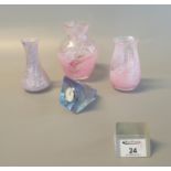 Three Caithness art glass vases, together with a Caithness miniature quartz clock. (4) (B.P. 21% +