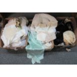 Three boxes containing vintage fashion and textiles to include; vintage collars in fur, velvet