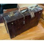 Early 20th Century crocodile skin suitcase with fitted interior including lift out shelf and