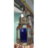 Modern multi-coloured metal and glass lantern ceiling light fitting. (B.P. 21% + VAT)