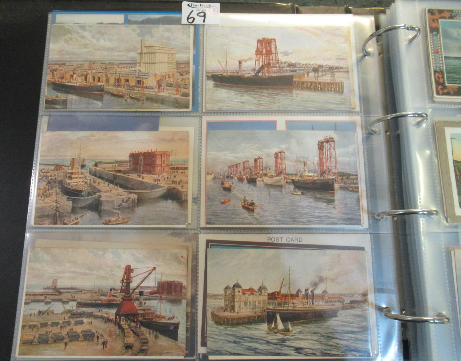 Postcards collection of British cards in three large albums; topographical, ships and planes.