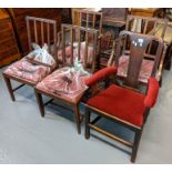 Set of four 19th Century mahogany stick back dining chairs with drop in seats (2+2) (4). Together