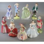Nine Royal Doulton bone china figurines to include Babie, Jack, The Bridesmaid, Fair Maiden,