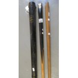 E.J. Riley Ltd makers Accrington 'The Riley Snooker Cue', together with an unmarked snooker cue in