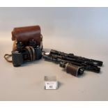 Three original model 7 4 x 20 telescopic sights, a monocular and a pair of Carl Zeiss Jena '