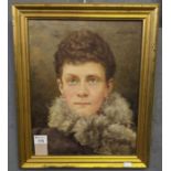 James F.R Wood (late 19th/early 20th Century, British), portrait of a lady in feather boa, signed,