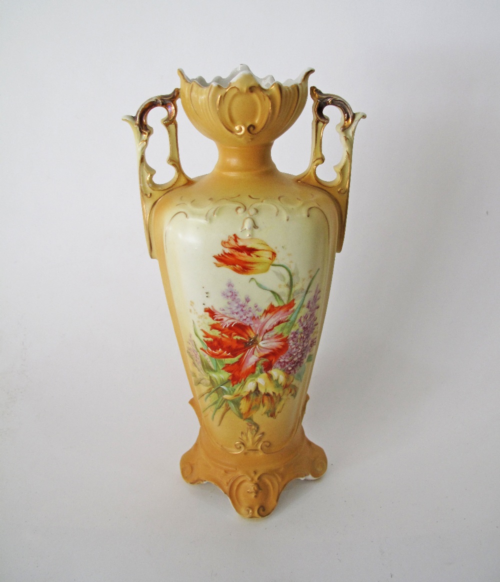 Art Nouveau Austrian porcelain two handled vase