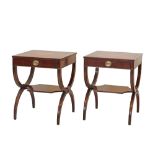 A pair of mahogany curule two tier square side tables