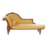 A Sheraton revival inlaid mahogany framed chaise longue