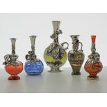 Israeli silver overlay and blown glass scent bottles