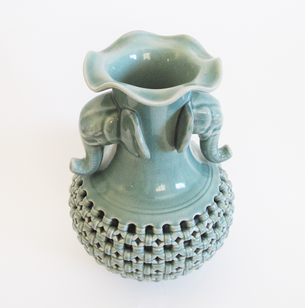 Korean reticulated double skin, ovoid celadon porcelain vase - Image 3 of 8