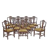 Set of twelve Hepplewhite style mahogany dining chairs