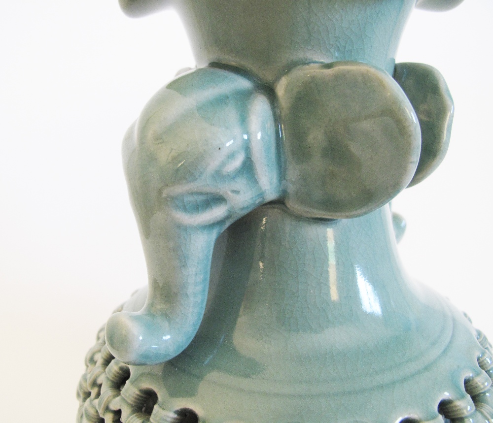 Korean reticulated double skin, ovoid celadon porcelain vase - Image 4 of 8