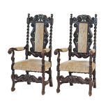 A pair of William & Mary throne armchairs