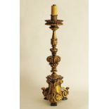 Italian gilt wood and black painted candlestick