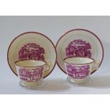Sunderland pink lustre tea cups & saucers